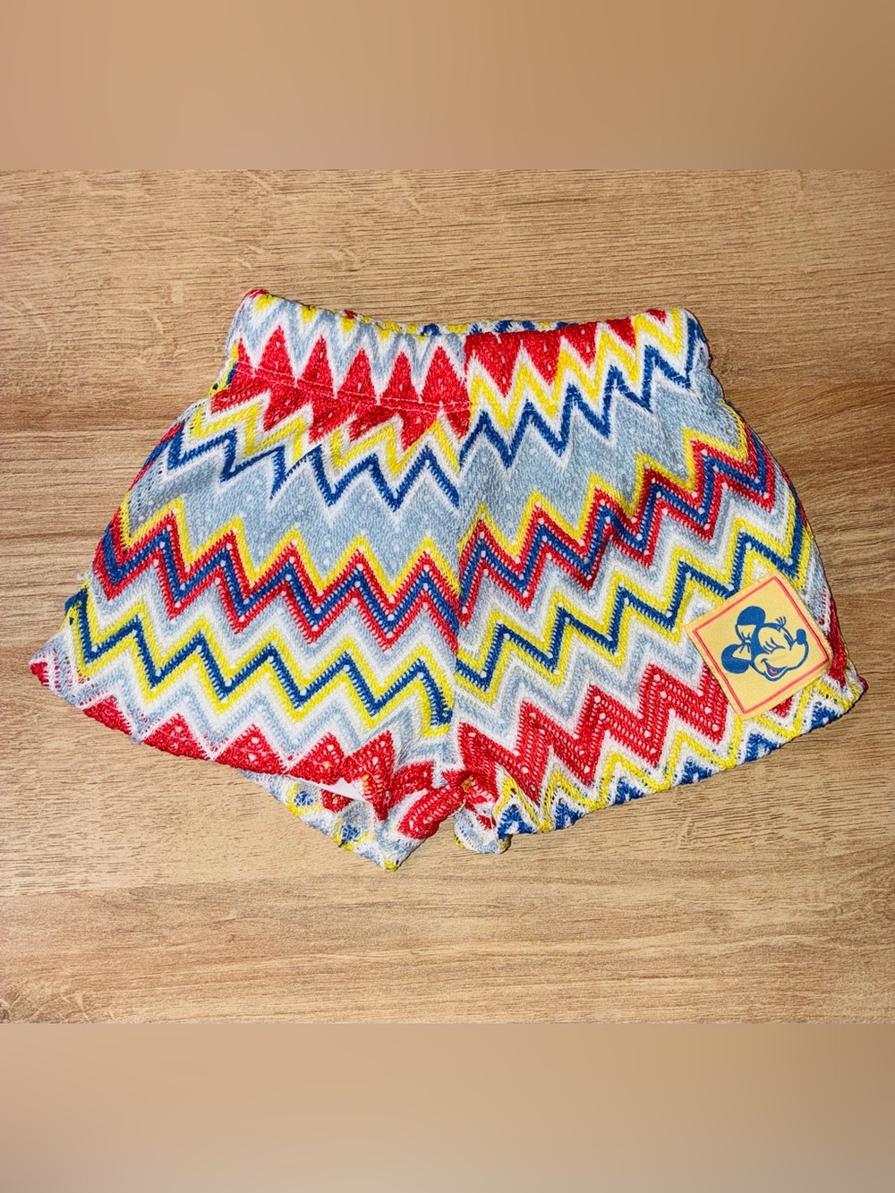 Disney: Mickey & Friends Zigzag Knit Shorts | 12M | Red, Yellow & Blue
